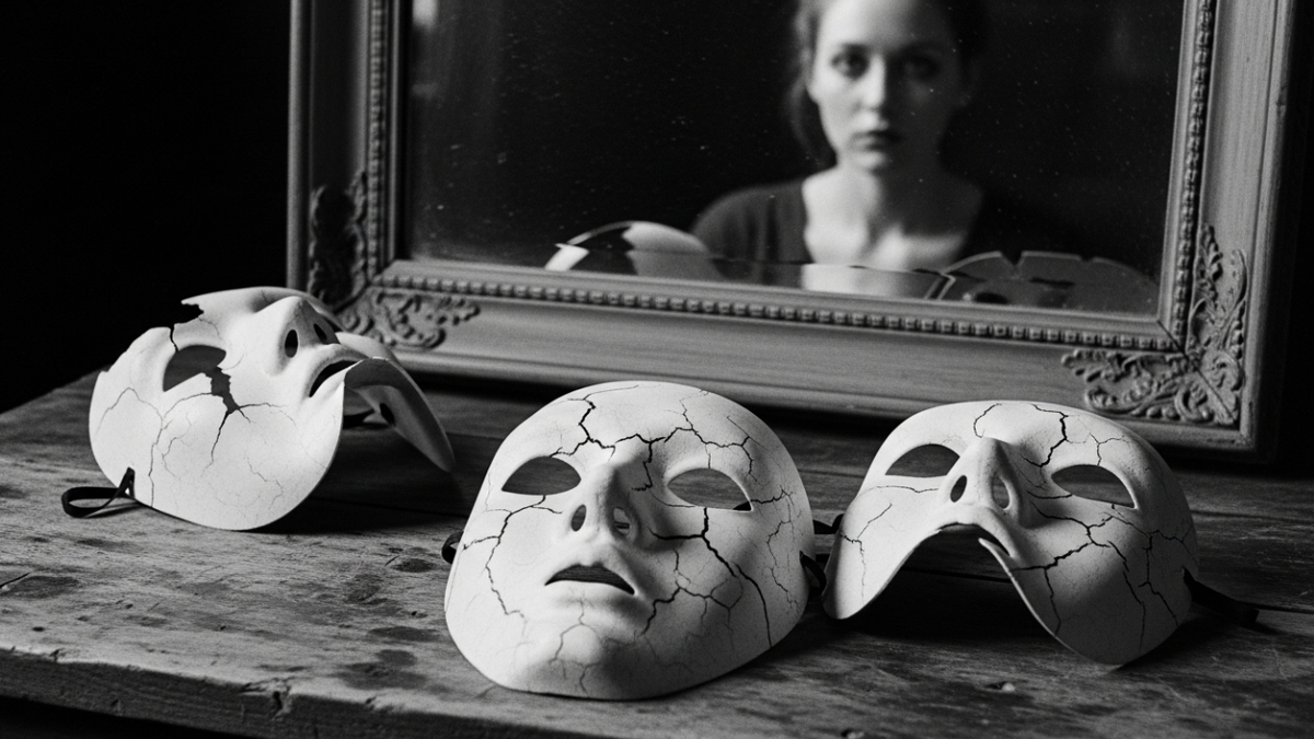 падение масок, честность, зрелость, женщина после 40, внутренний голос, обретение себя, чёрно-белое фото