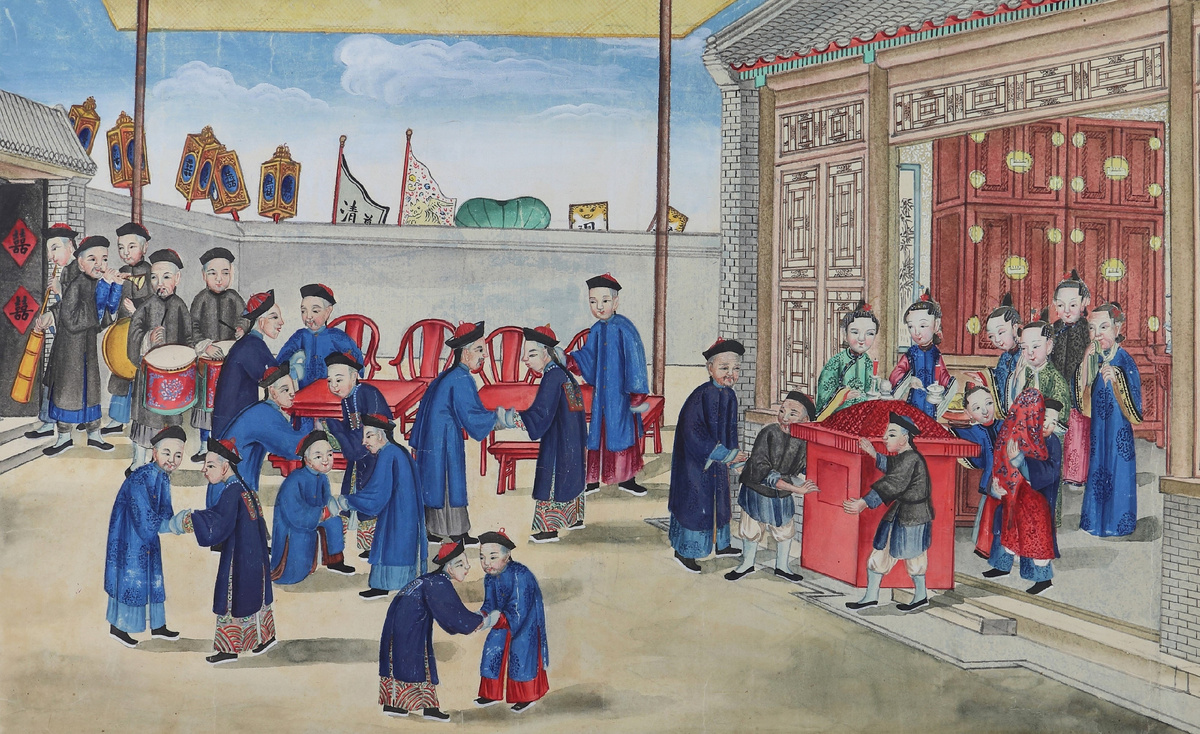 «Свадебный обряд». Китай. Первая половина XIX в. Экспедиционные материалы О.М. Ковалевского, передано в 1835 г. Из собрания Этнографического музея Казанского университета.