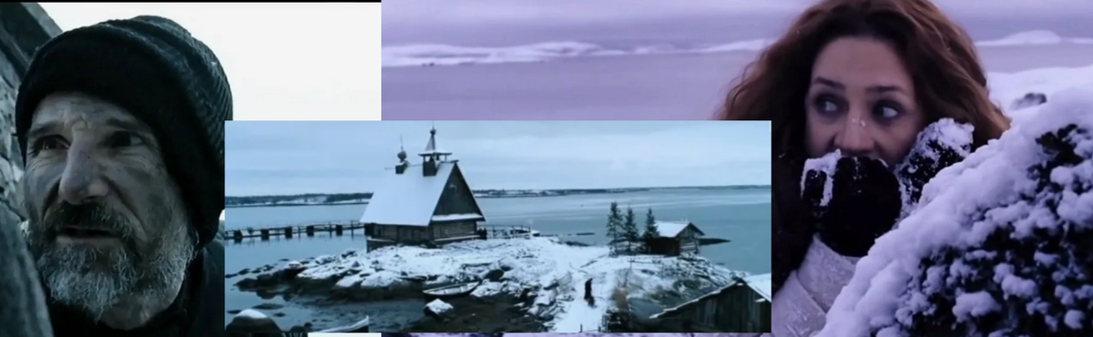 Коллаж кадров из российского кино Лунгина «Остров»