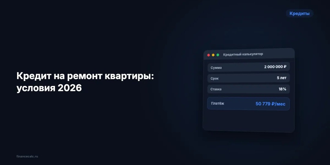 Кредит на ремонт квартиры 2026: условия, ставки, сравнение