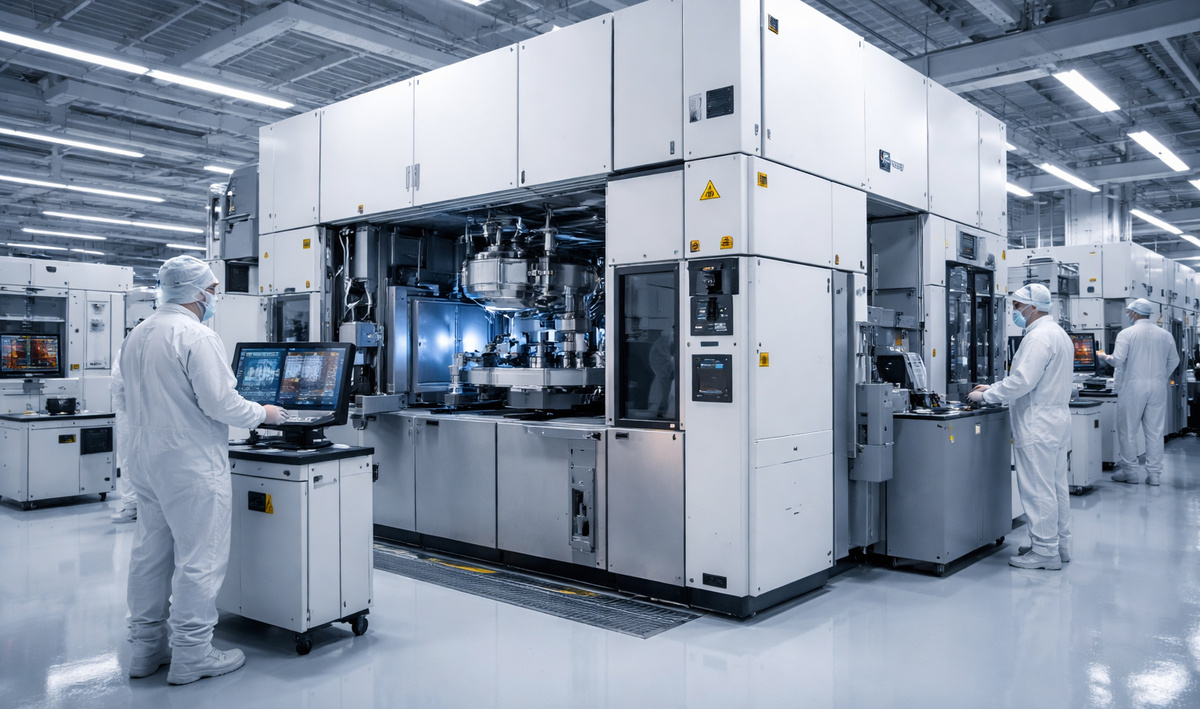 Фото: Литограф — это огромная машина, которая «печатает» микросхемы с помощью света.
Современные установки используют экстремальный ультрафиолет и позволяют создавать транзисторы размером всего несколько нанометров.