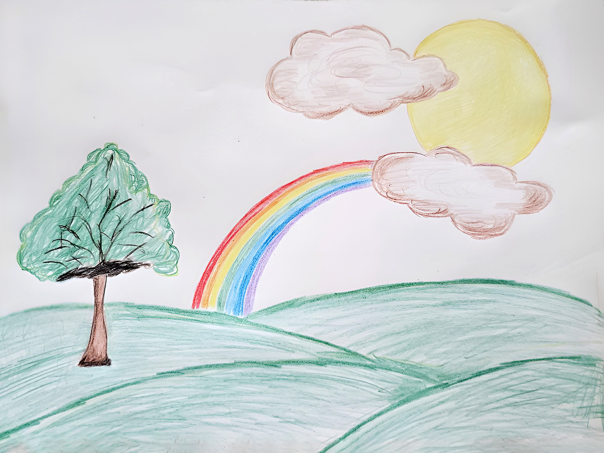 Рисунок «Дерево на лугу», Вера Сафарова, 8 лет