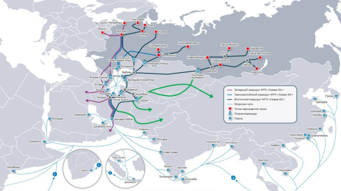     Маршрут МТК Север-Юг. Источник фото: Оргкомитет научно-практической конференции «Проблемы развития МТК Север-Юг - логистические, политические, экономические, экологические, санкционные».