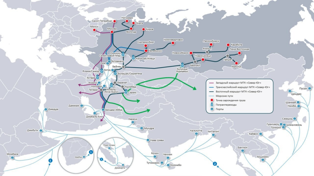    Маршрут МТК Север-Юг. Источник фото: Оргкомитет научно-практической конференции «Проблемы развития МТК Север-Юг - логистические, политические, экономические, экологические, санкционные».