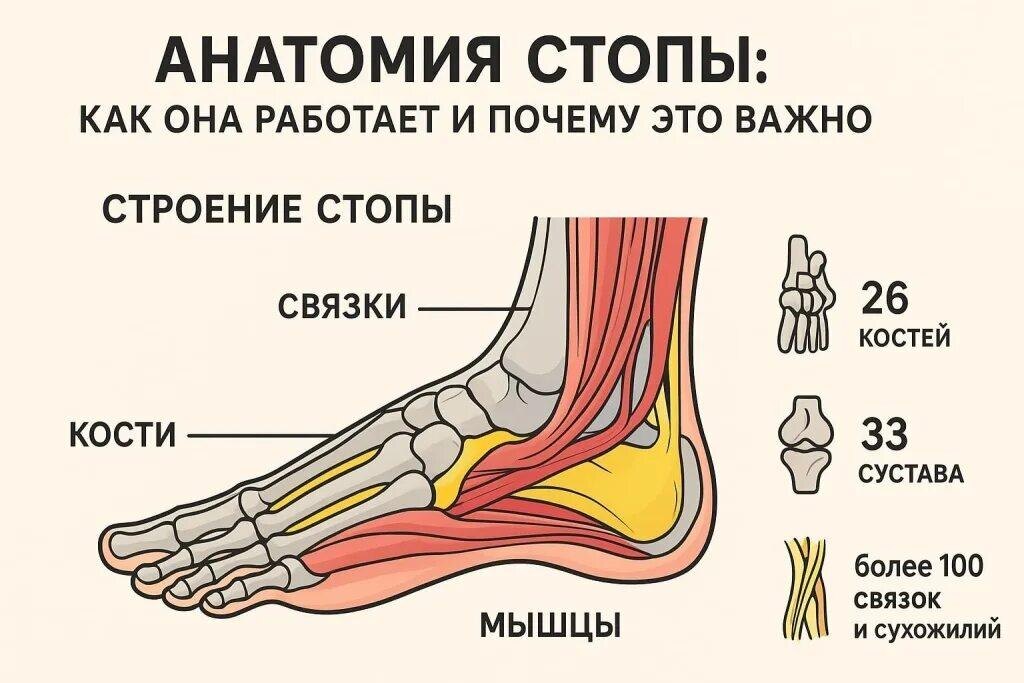 на изображении показана анатомия стопы