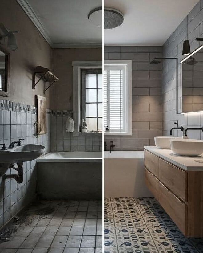 До и после ремонта в ванной. Источник: https://ru.pinterest.com - Александр Бакал.