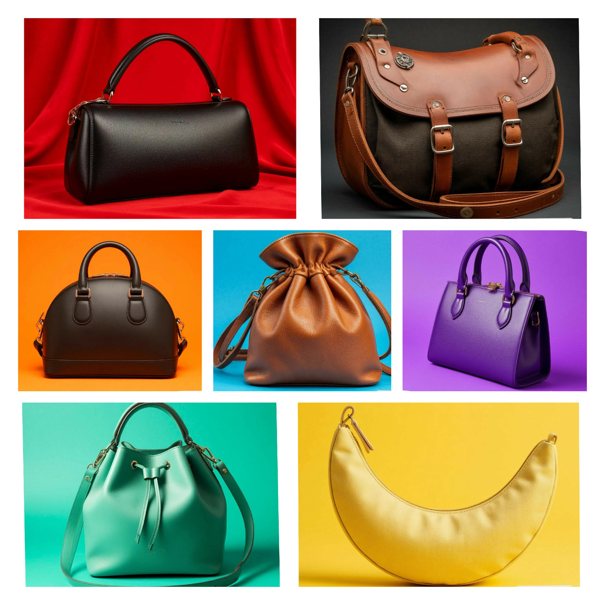 Сумка-багет, сумка-седло, сумка-купол, ридикюль, сумка-трапеция, сумка-ведро, сумка-полумесяц