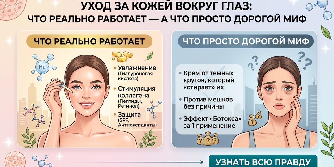 Уход за кожей вокруг глаз: что реально работает — а что просто дорогой миф