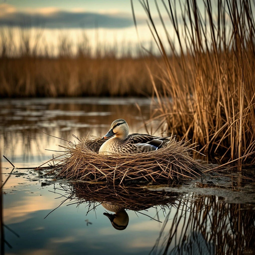 Утка насиживает яйца