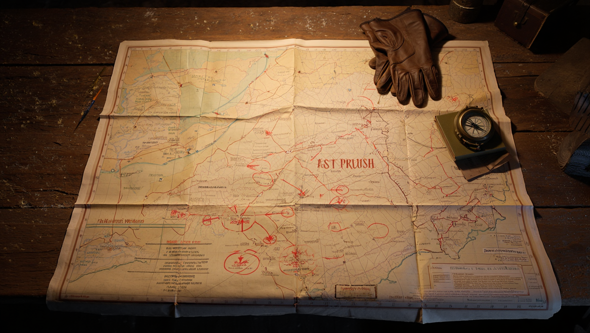 Маршрут в никуда. Призрачные стрелки на карте указывают путь, который оборвался в хаосе отступления.