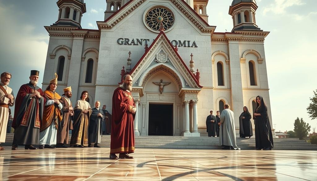    Великий князь Владимир перед Церковью Святой Софии, готовящийся к крещению среди исторических фигур.