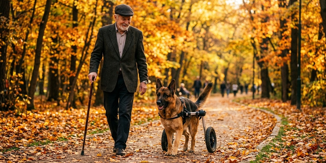 Мужчина с собакой инвалидом