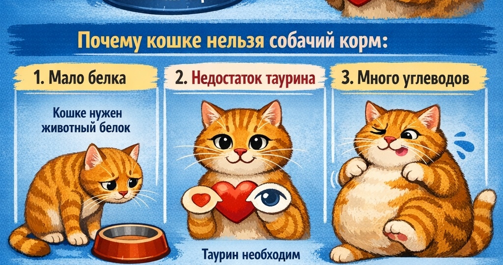 🐱 Можно ли кормить кошку собачьим кормом?