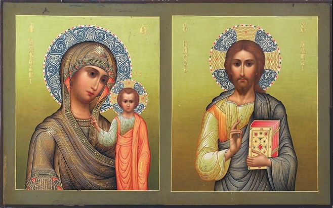 Икона Св.Казанской Богородицы и Иисуса Христа (Венчальная пара). Мастерская А.Я.Вашурова