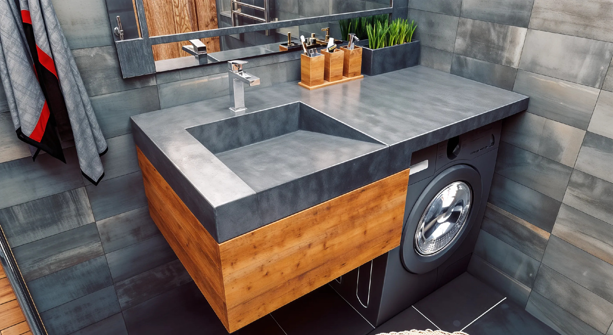 Раковина из керамогранита с нишей под стиральную машину