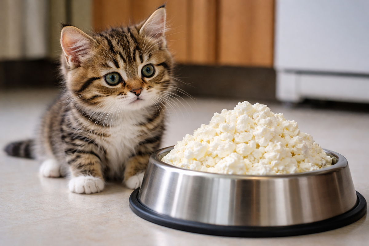 Чтобы котенок получил свою норму кальция из творога, ему надо съесть 700 грамм. Фото: журнал "Питомцы".