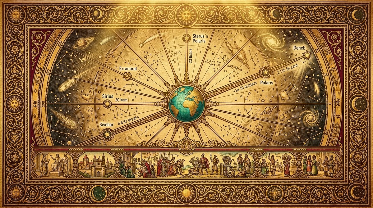 Сириус - 8,6 лет назад, Полярная - 433 года, Денеб - эпоха Парфенона