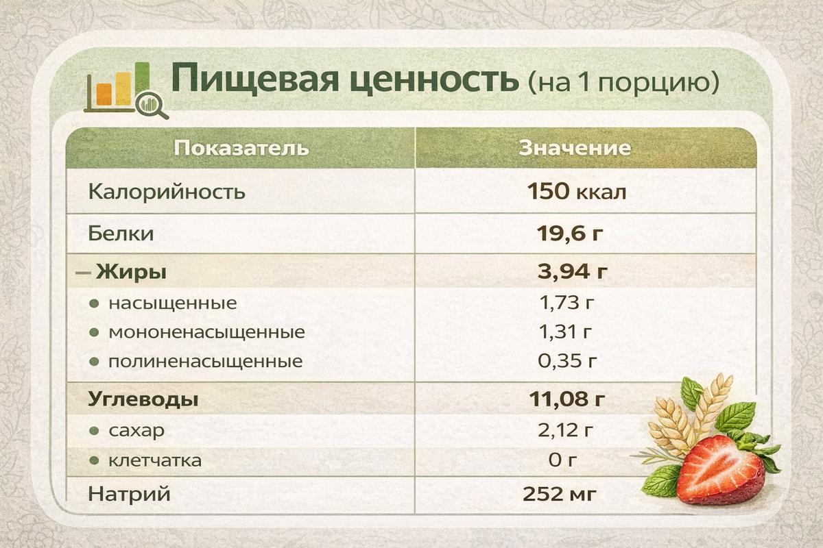 Пищевая ценность блюда на одну порцию - инфографика автора.