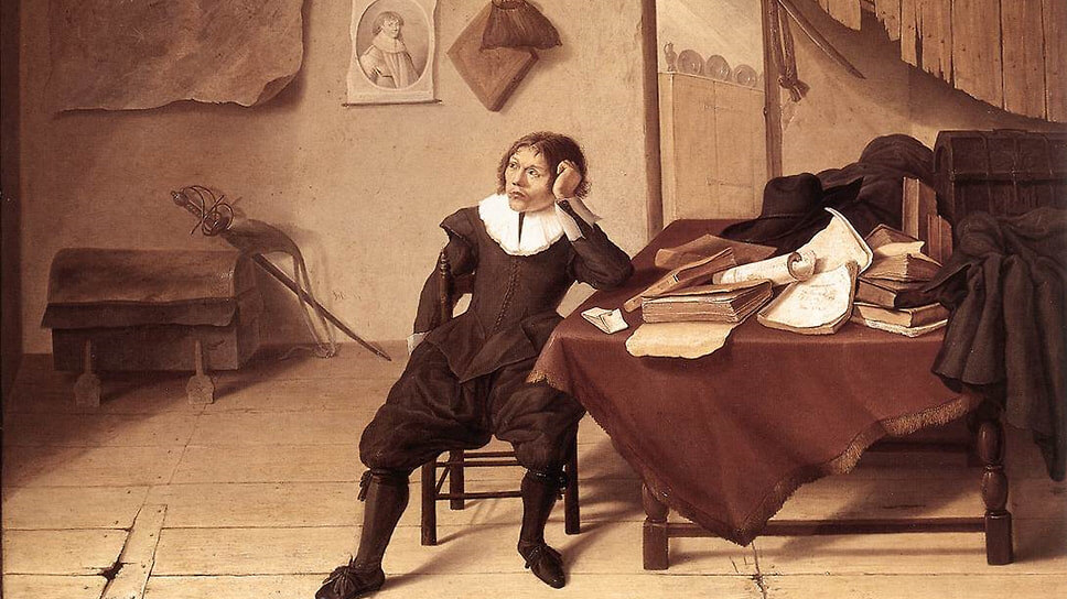 Ян Давидс де Хем «Интерьер комнаты с молодым человеком, сидящим за столом. Автопортрет», 1628.📷Фото: Ashmolean Museum