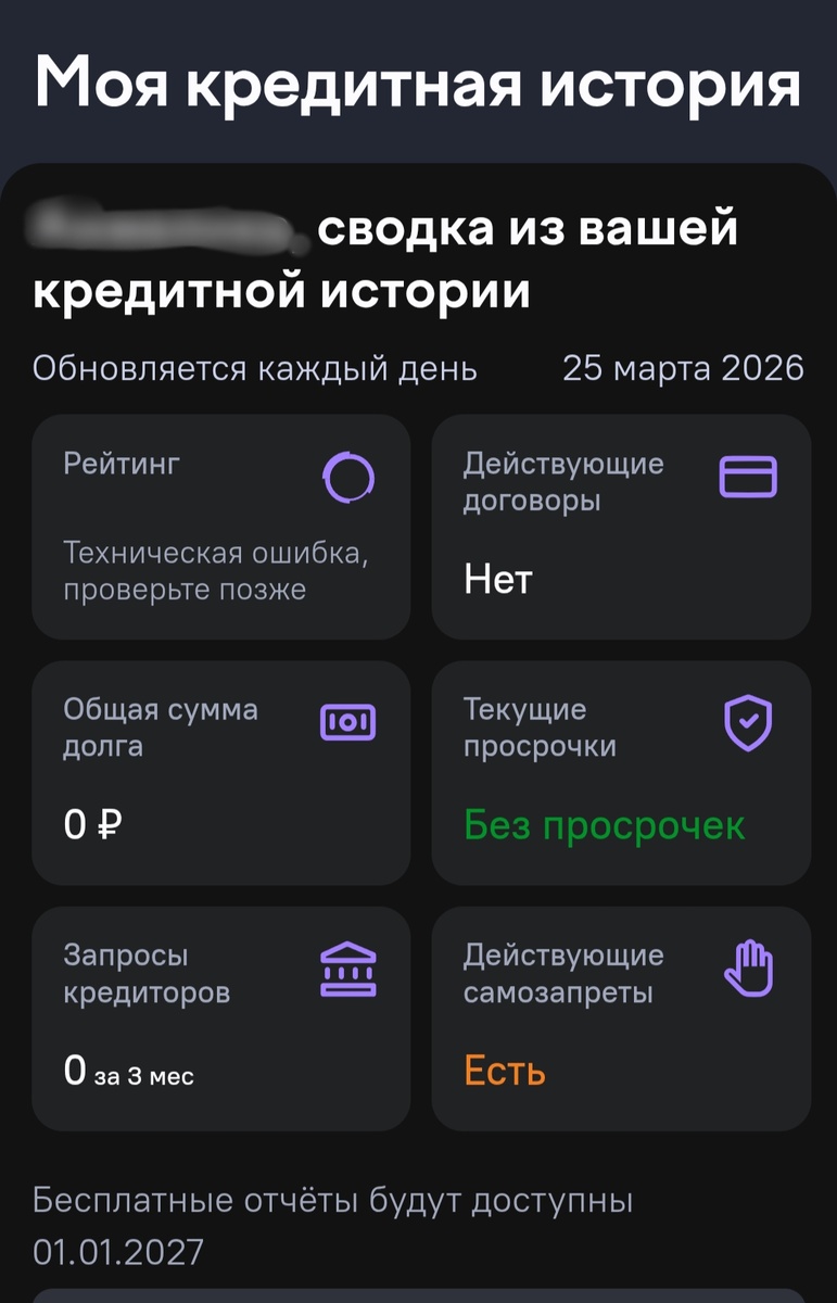 Сведения из Объединённого кредитного бюро