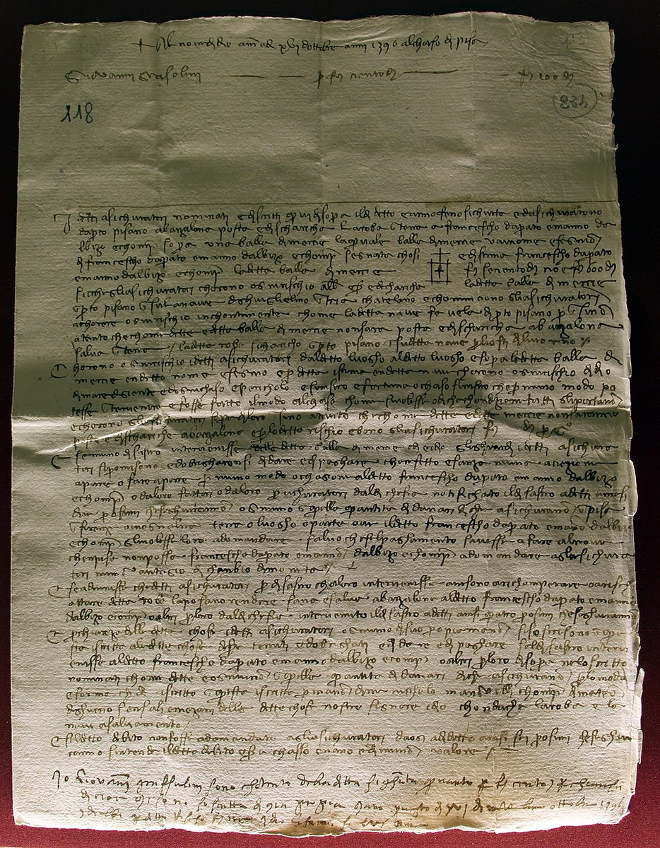 один из документов, написанных рукой Франческо