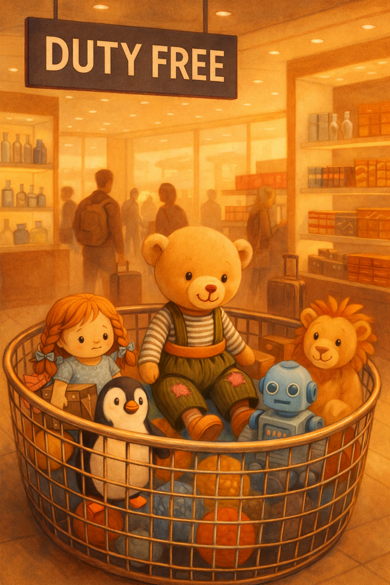 Медвежонок Мишель в корзине магазина. Печальная кукла