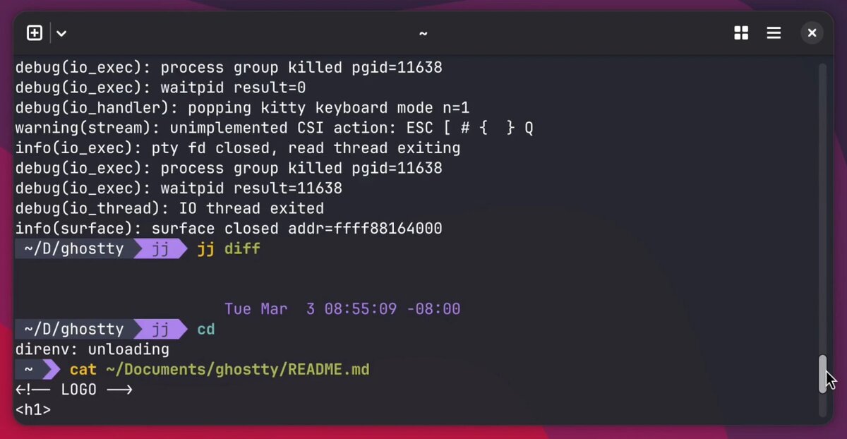 Релиз Ghostty 1.3: Встроенные полосы прокрутки и поиск по истории
