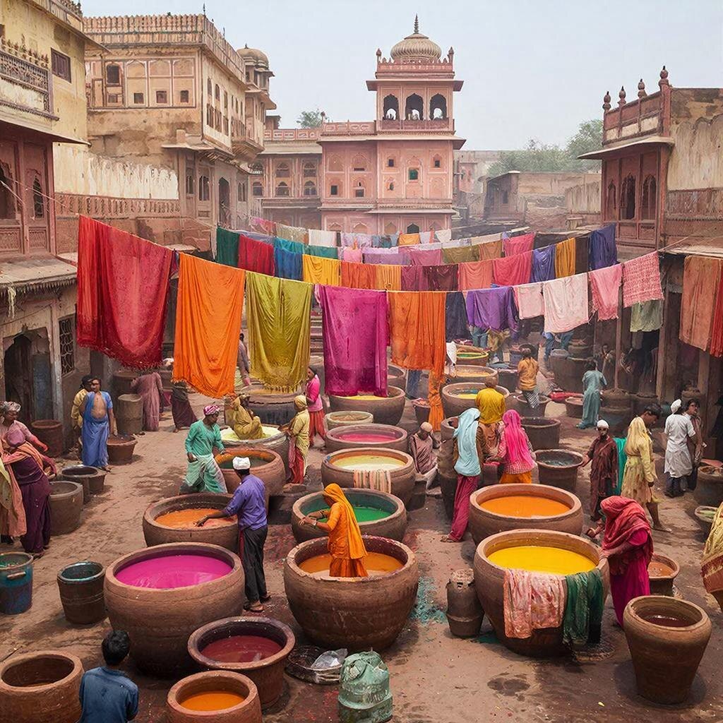 Улица красильщиков в индийском городе