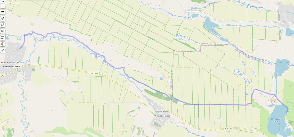 Фиолетовым обозначен маршрут велопрогулки