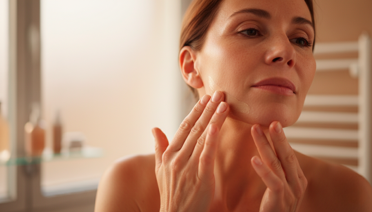 Лёгкий тон вместо плотной штукатурки. На камере это заметнее, чем в зеркале