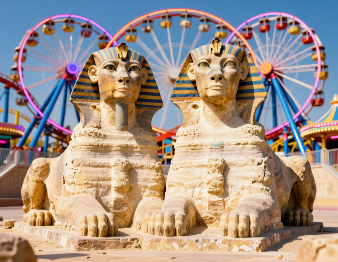 Египетская сила и американские горки вместе - коллаж от ИИ YaGPT