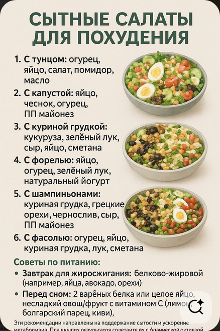Сытные салаты для похудения