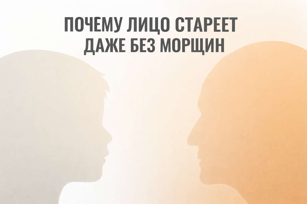 Сравнение профилей ребёнка и пожилого человека — у ребёнка плавная дуга лица, у взрослого — угловатый рельеф.