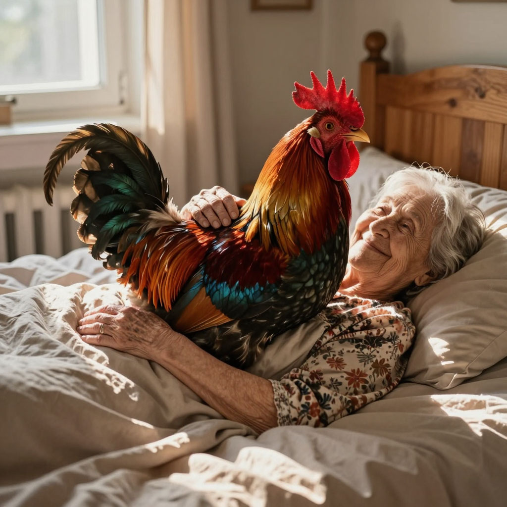 У бабушки был ручной петух