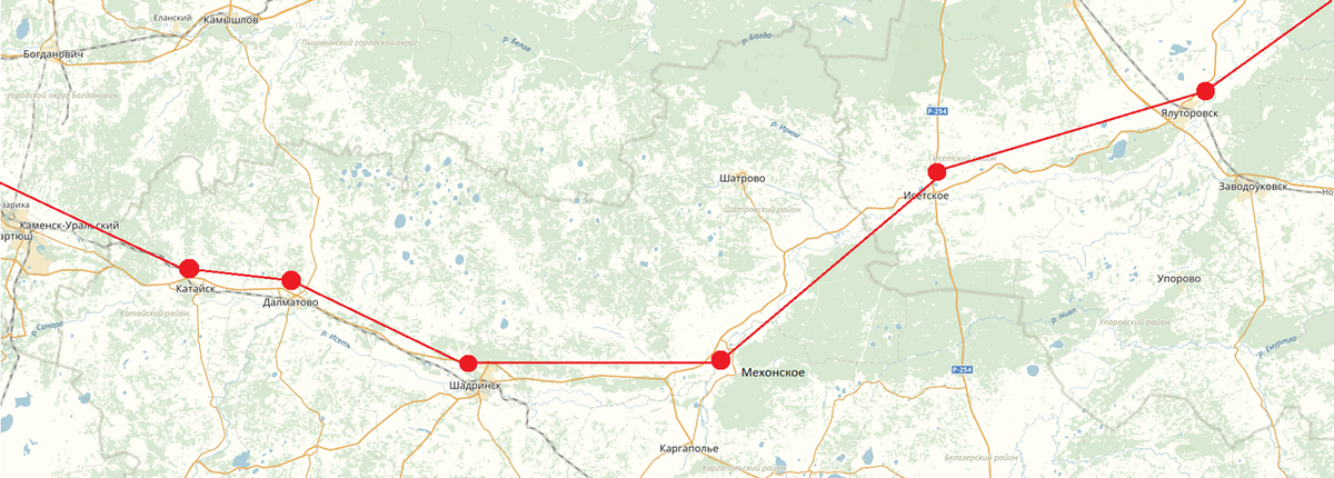 Часть оборонительной линии по плану П.И. Годунова на современной карте.