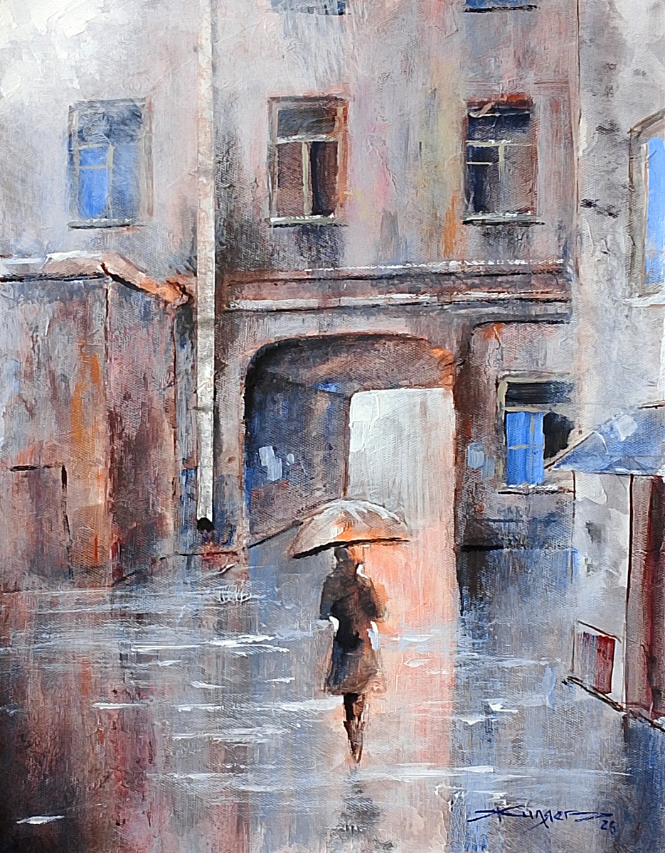 "Силуэт во дворе" 30х40 см. Холст, акрил Художник Александр Жиляев