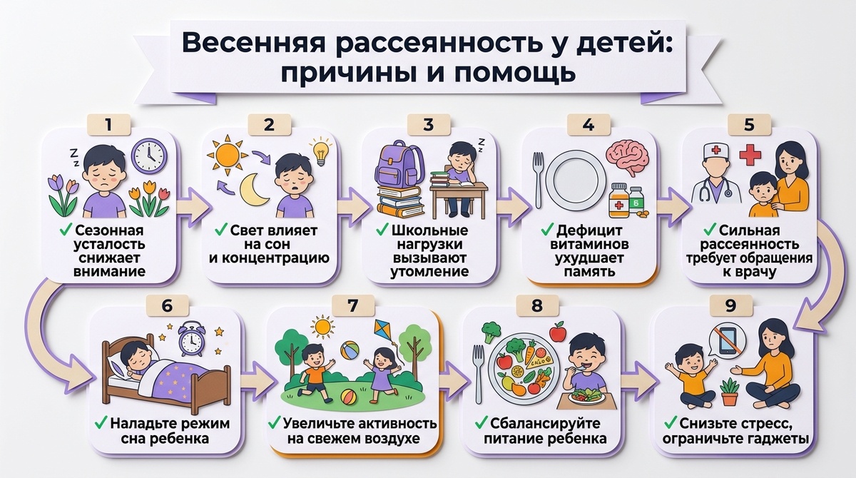 Весенняя рассеянность у ребёнка: причины и помощь  📷
