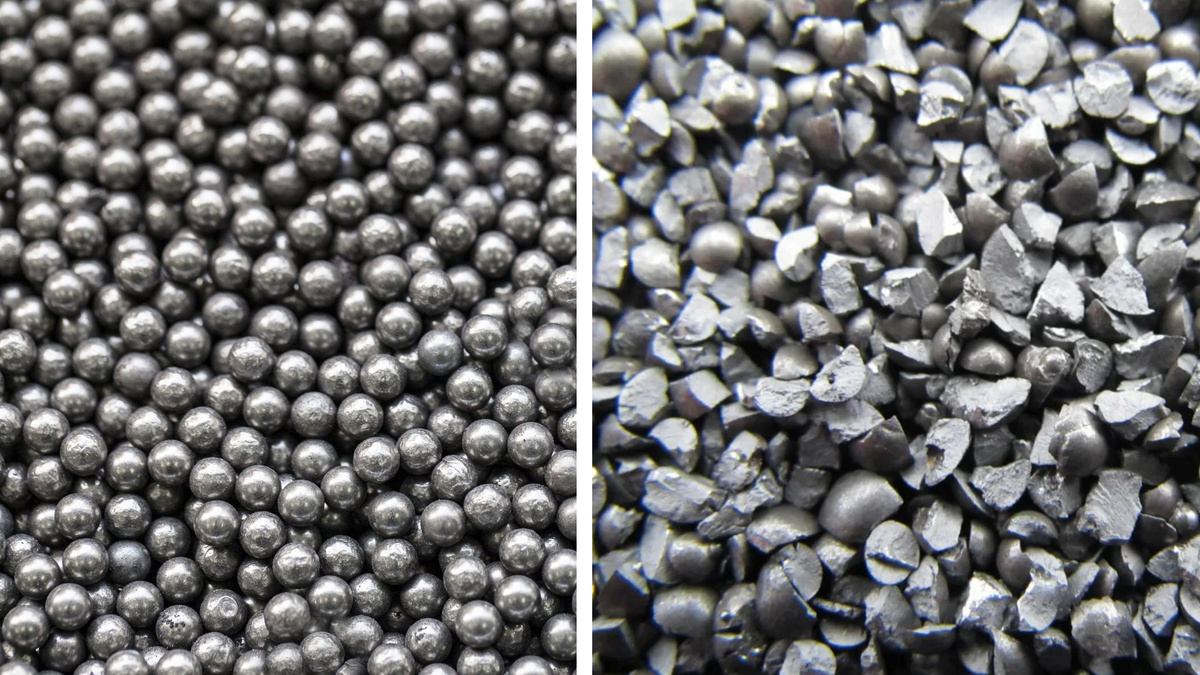 Литая и колотая стальная дробь.