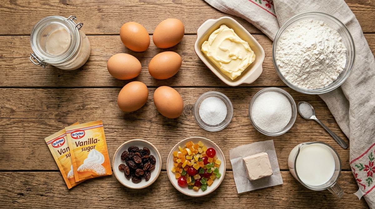 На 2 кулича среднего размера:                                       Мука высшего сорта — 700 г.                                           Молоко тёплое — 250 мл.                                                  Дрожжи сухие — 11 г (1 пакетик) или живые 30г                                                                                                Яйца — 4 штуки (комнатной температуры).                    Масло сливочное — 150 г (размягчённое).                 Сахар — 150 г.                                                                        Соль — 1 чайная ложка.                                                    Ванильный сахар — 2 пакетика.                                    Изюм — 100 г.                                                                       Цукаты — 50 г по желанию.                                                 Кардамон молотый — щепотка.                                      Шафран — щепотка (залить ложкой кипятка).                  Для глазури:                                                                            Белок яичный — 1 штука.                                                Сахарная пудра — 150 г.                                                   Лимонный сок — 1 чайная ложка.                                      Кондитерская посыпка — для украшения.                     