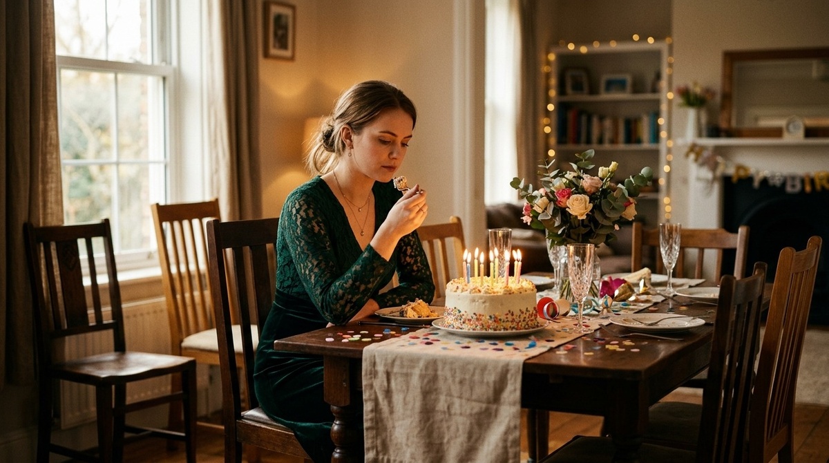 Торт, вилка, накрытый стол и тишина. Так выглядит день рождения красивой женщины без подруг