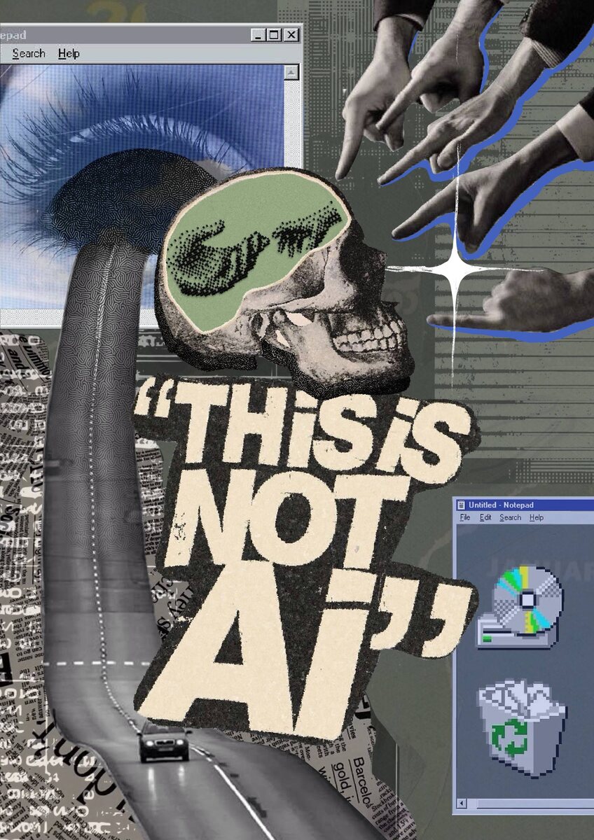 Студенческая работа. Арт-плакат "Это не ИИ". Автор Архипова Елизавета, Руководитель Савлучинская Алиса Дмитриевна. 2026г.