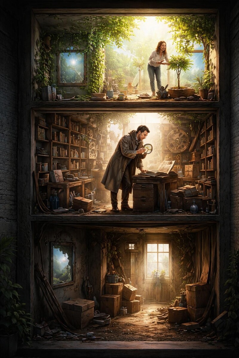 Примитивные защиты – внизу, невротические – на втором этаже, зрелые – наверху.