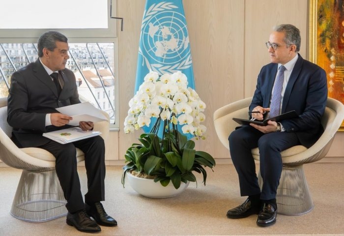 Встреча Джумамырата Гурбангельдиева с Халедом Аль-Энаны, 25 марта, 2026 г., Париж, Франция (Фото: Посольство Туркменистана во Франции)