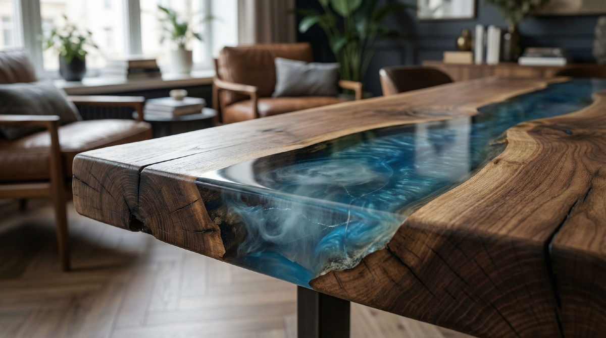 Проблемный стол с дефектом заливки эпоксидной смолы