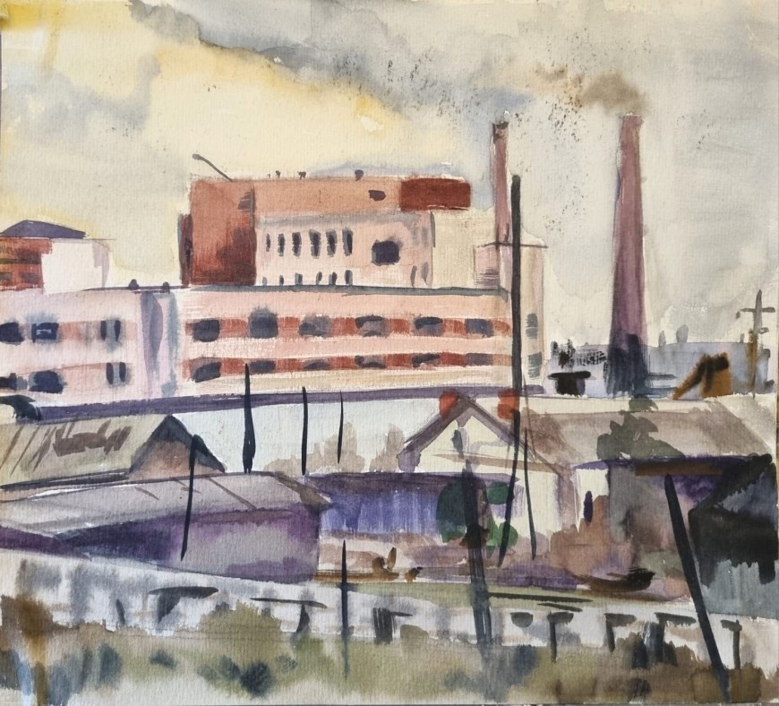 Художник Наталия Савина-Кустанович. Вид из окна. Бумага, акварель