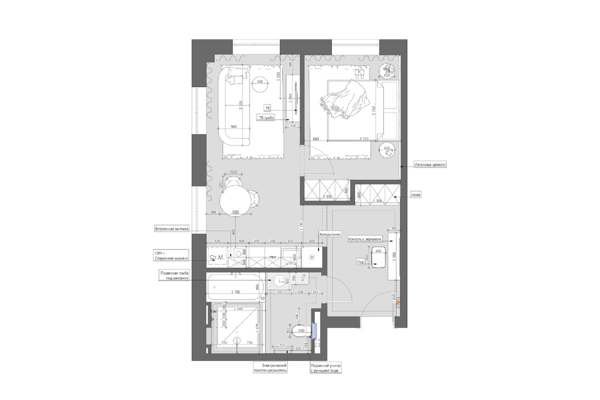 Итоговая планировка и расстановка мебели