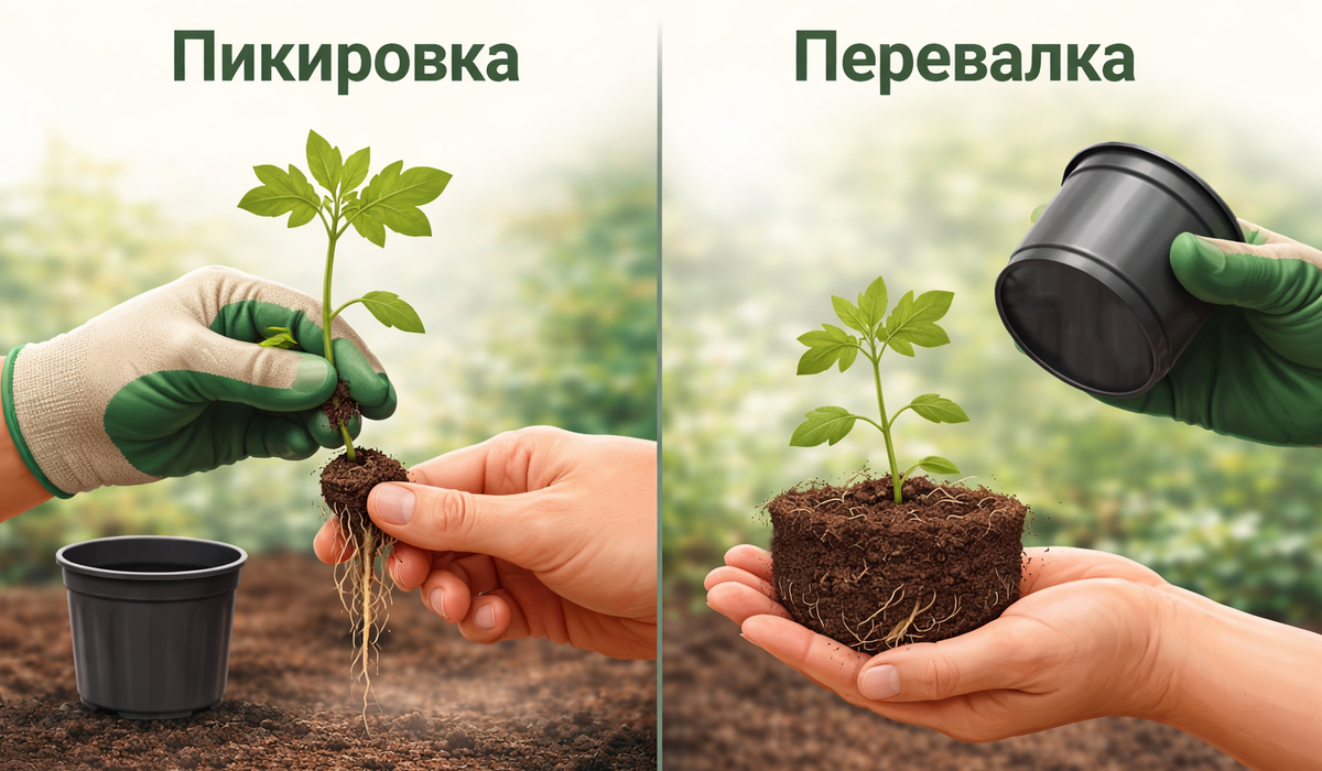 Разница при пикировке и перевалке при пересадке рассады