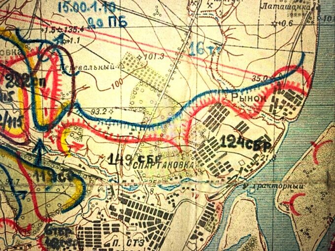 Фрагмент карты с отмеченными позициями 149-й отдельной стрелковой бригады