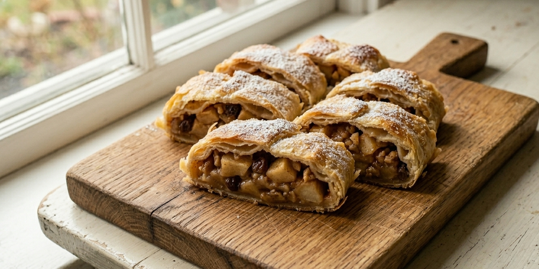 Деревенский яблочный штрудель с грецким орехом и корицей