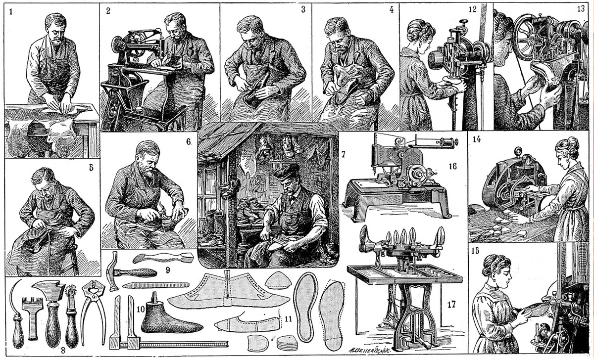 Ремонт обуви в мастерской. Источник: Wikimedia Commons.